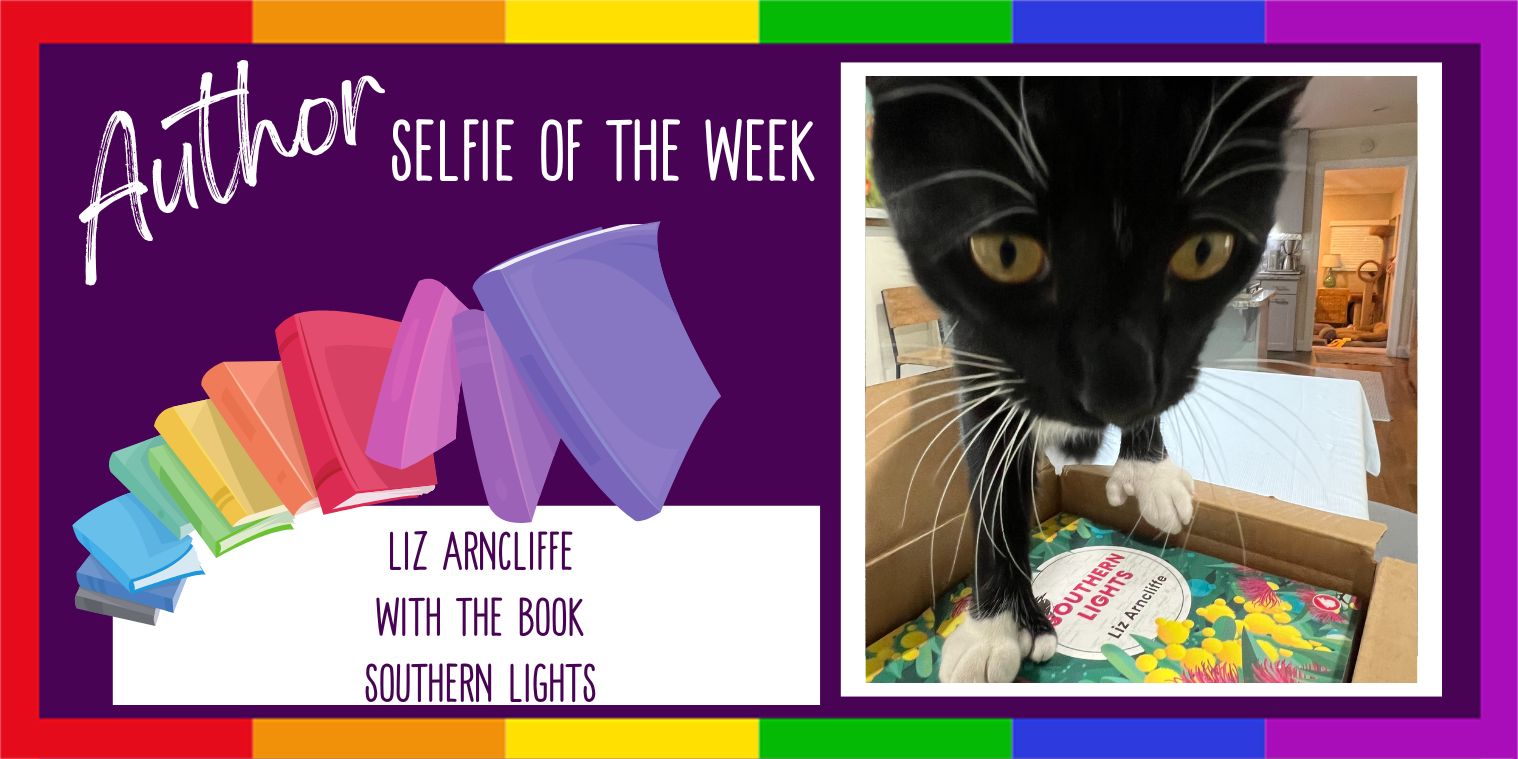 Southern Lights by Liz Arncliffe photo of her Kitty with the book