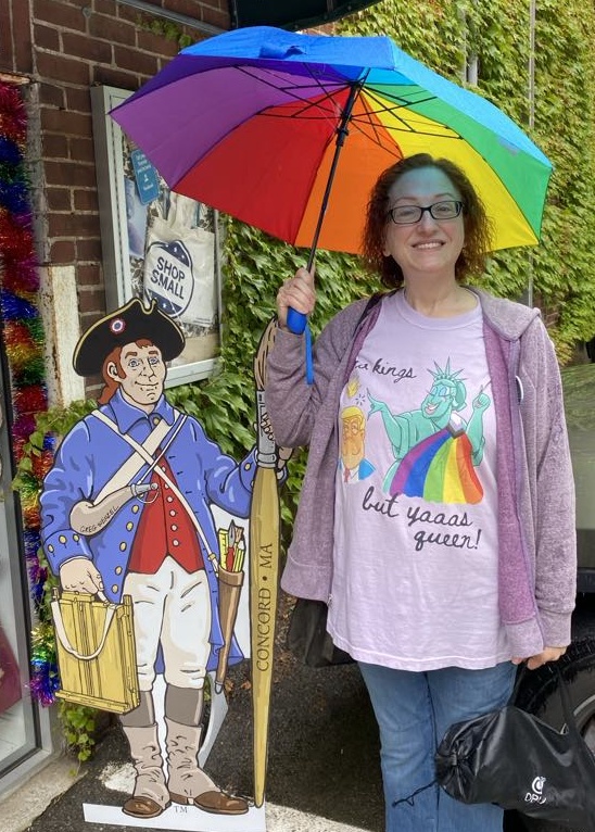 Miranda with rainbow umbrella photo