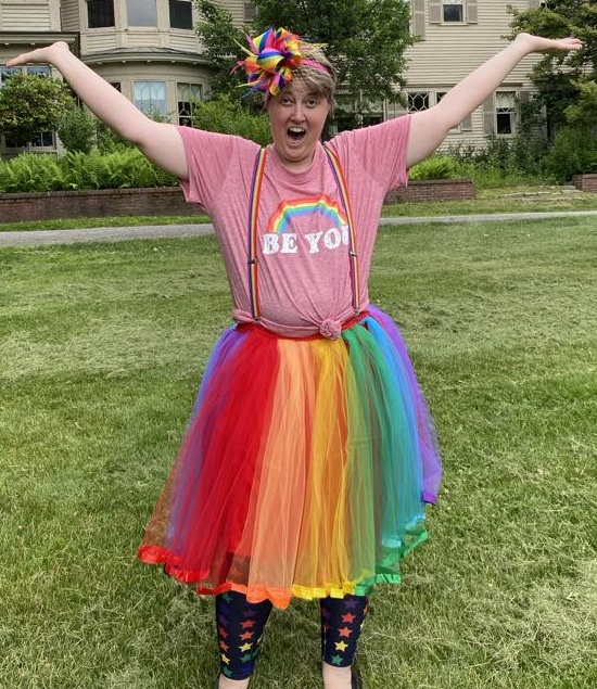 TB in shock to be in rainbow tutu photo